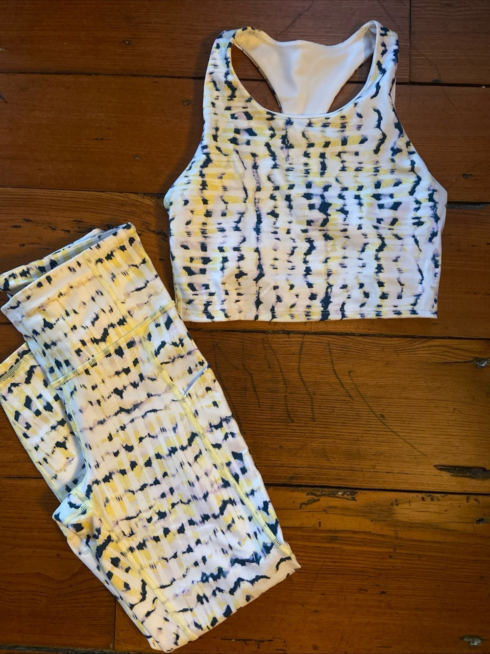 GAP fit Yellow & Navy Tie-Dye Leggings and Crop Tank Set XS